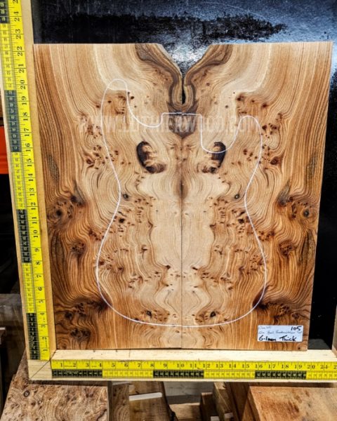 Elm Burl bookmatched Guitar & Bass top set