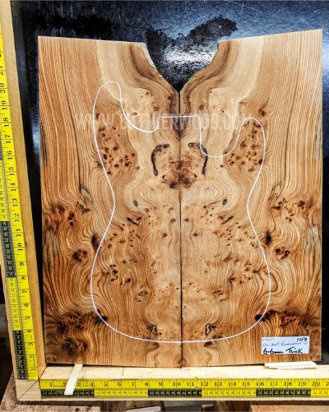 Elm Burl bookmatched Guitar & Bass top set