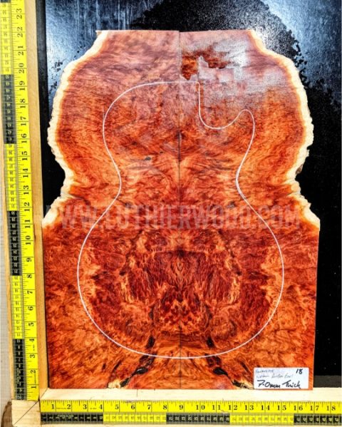 Australian Western Redbox Burl Bookmatched Guitar Top Set - Woods for Luthiers
