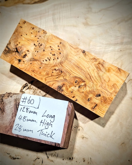 Figured Yew Knife Scales block
