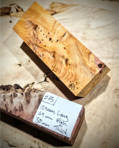 Figured Yew Knife Scales block