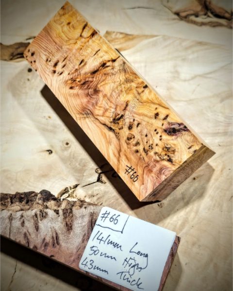 Figured Yew Knife Scales block