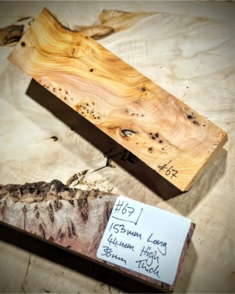Figured Yew Knife Scales block