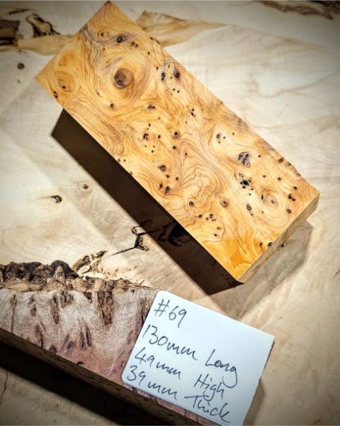 Figured Yew Knife Scales block