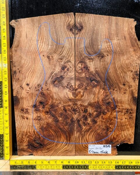 English Elm Burl Guitar & Bass Bookmatched Top Set