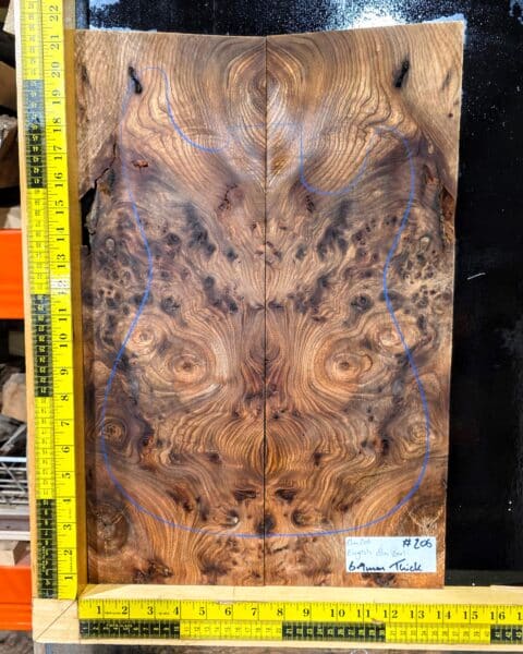 English Elm Burl Guitar & Bass Bookmatched Top Set