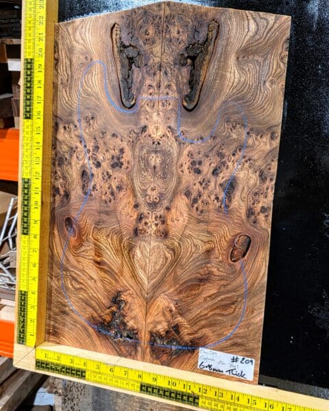 English Elm Burl Guitar & Bass Bookmatched Top Set