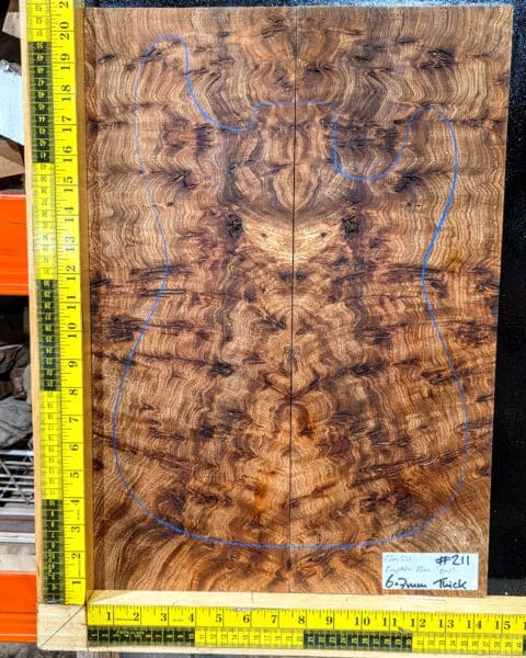 English Elm Burl Guitar & Bass Bookmatched Top Set
