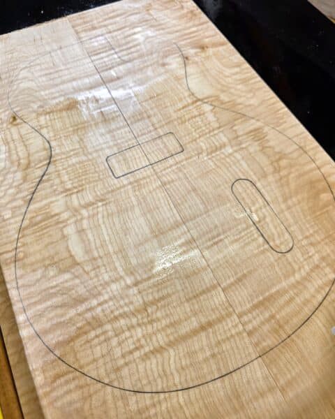 3A flame maple bookmatched guitar top set with strong figure for electric guitar build close up