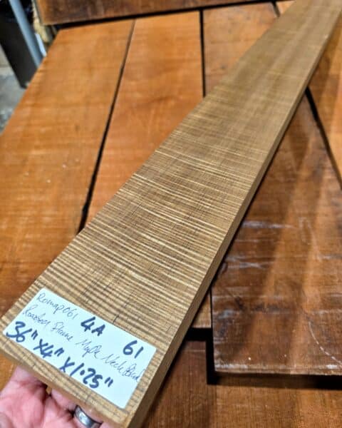 4A Roasted Flame Maple Guitar & Bass Making Neck Blank, Quarter Sawn